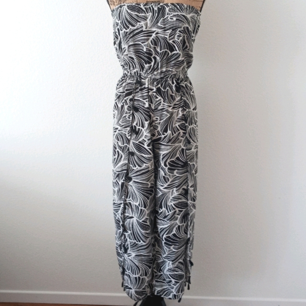 Blue Island Strapless Floral Split Leg Swim Jumpsuit Coverup Size S